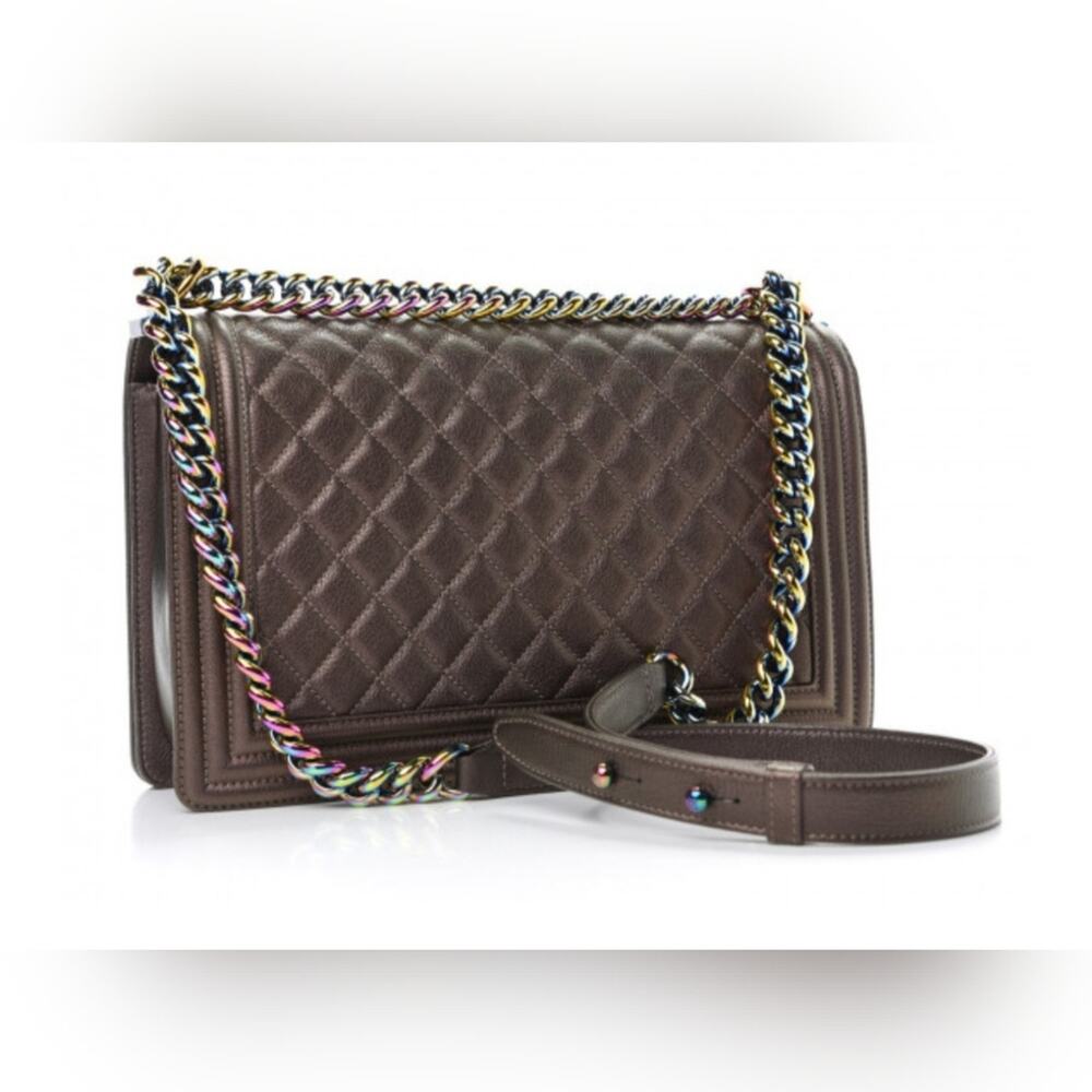 Chanel Brown Iridescent Mermaid Quilted Shoulder Boy Flap Bag goatskin leather - Picture 7 of 15